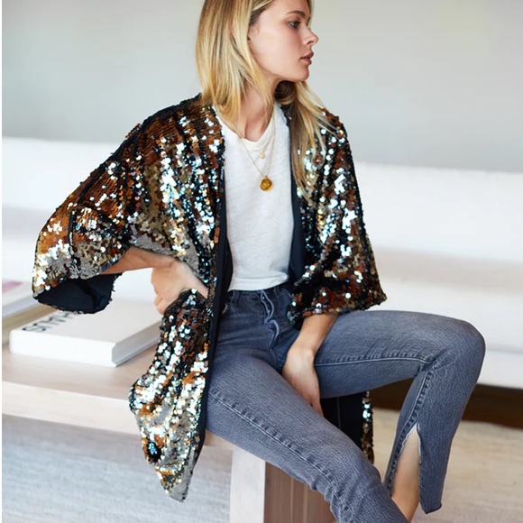 SEQUIN JACKET - GUNMETAL SEQUINS. M/L NWT - Picture 1 of 13
